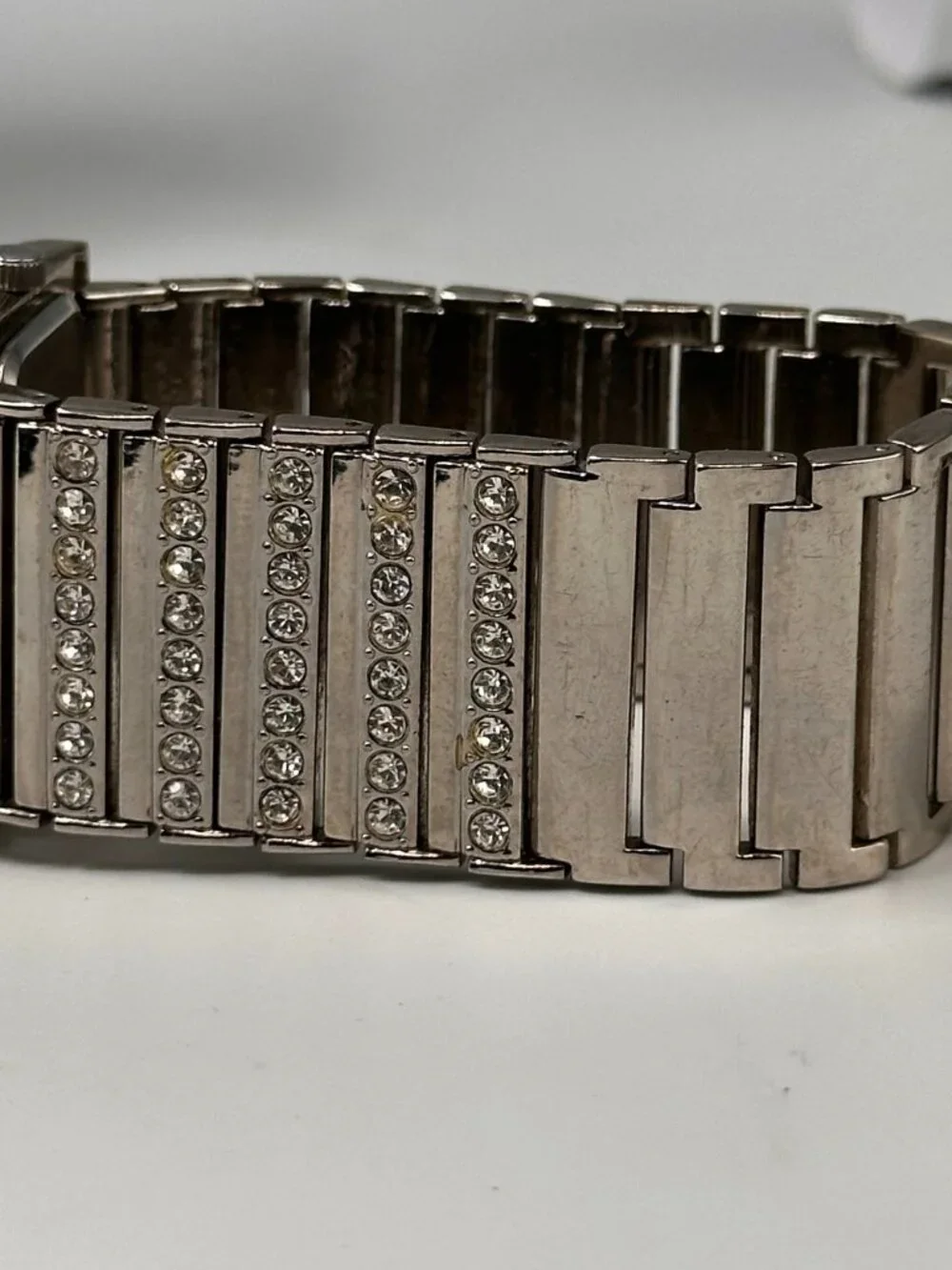 Mark by Avon Watch Womens Silver Tone Square Dial Rhinestones New Battery 7.5